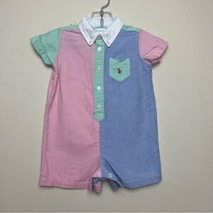 Ralph Lauren Polo 9M ColorBlock Short Sleeve Romper Shorts One Piece Blue Red